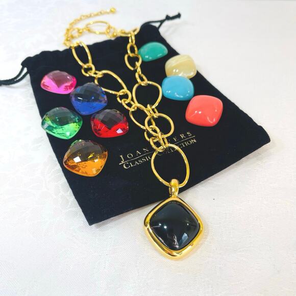 Vtg JOAN RIVERS 10 Interchangeable Gems Pendant Necklace 20" Link Chain Classic - Picture 1 of 8